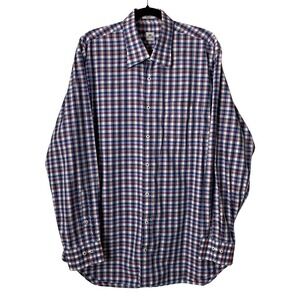 Peter Millar Shirt Mens Large Blue Red Gingham Check Cotton Long Sleeve Preppy